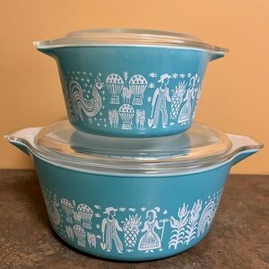 Vintage Amish Butter Print Pyrex Casserole Dish Set with Lids